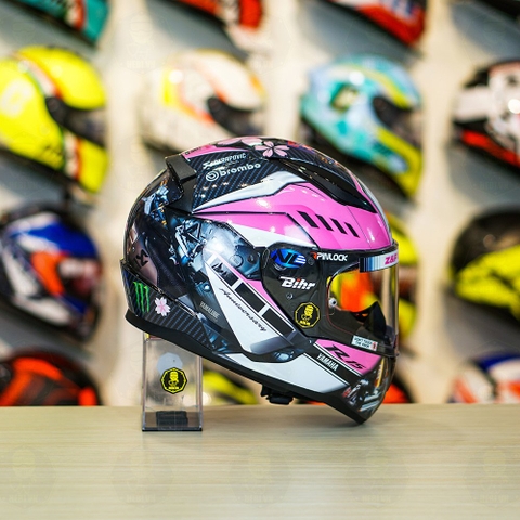 Mũ LS2 FF353 Đen Bóng + Dán Tem Decal Yamaha R15 Pink Candy FREESHIP