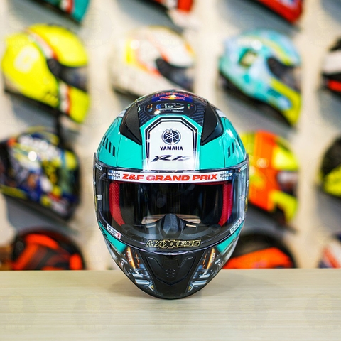 Mũ LS2 FF353 Đen Bóng + Dán Tem Decal Yamaha R15 Xanh Ngọc Bích FREESHIP