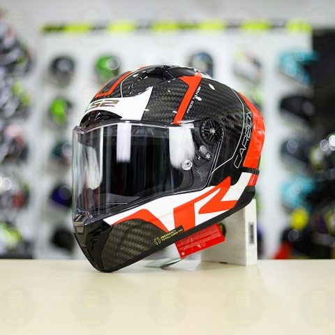 Mũ LS2 FF805 CARBON Racing Trắng Đỏ Bóng + Tặng Kính Đen + Pinlock + Tearoff FREESHIP