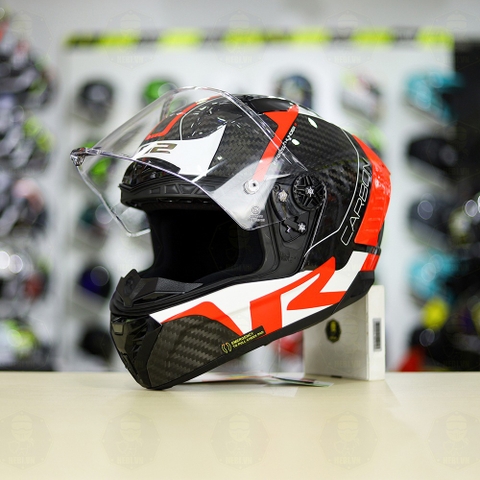 Mũ LS2 FF805 CARBON Racing Trắng Đỏ Bóng + Tặng Kính Đen + Pinlock + Tearoff FREESHIP