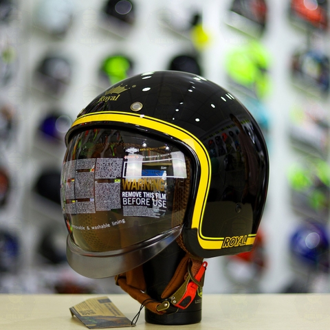 Mũ 3/4 Royal M139 V10 Đen Viền Vàng Bóng FREESHIP