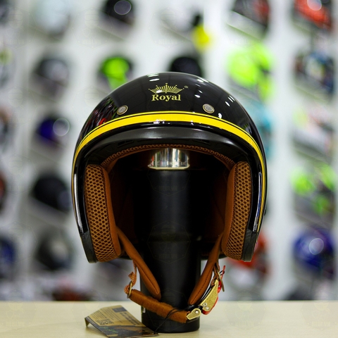 Mũ 3/4 Royal M139 V10 Đen Viền Vàng Bóng FREESHIP