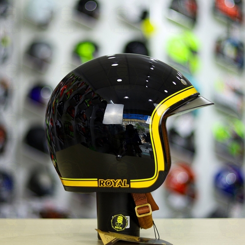 Mũ 3/4 Royal M139 V10 Đen Viền Vàng Bóng FREESHIP