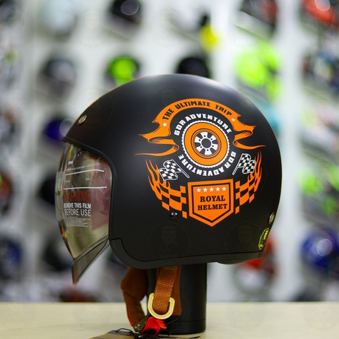 Mũ 3/4 Royal M139 V1 Đen Cam Nhám FREESHIP