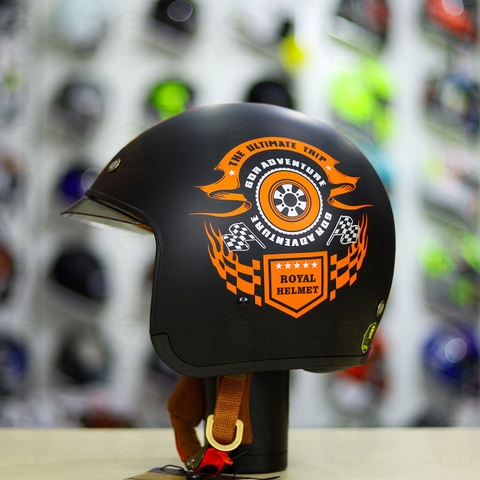 Combo Mũ 3/4 ROYAL M139 V1 Đen Cam Nhám Độ Khóa Chống Trộm