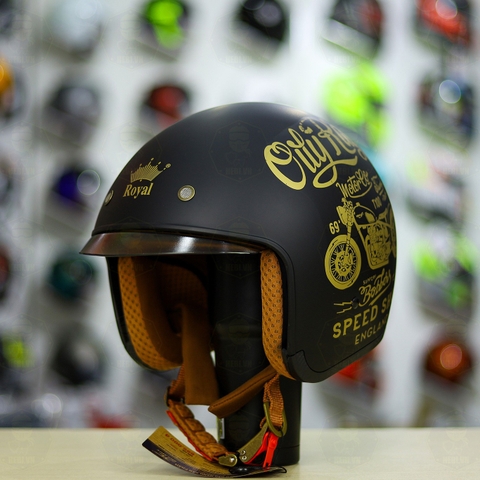Mũ 3/4 Royal M139 V5 Đen Vàng Nhám 2024 FREESHIP