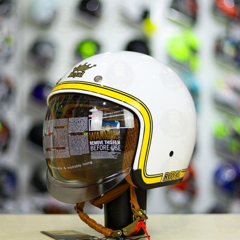 Mũ 3/4 Royal M139 V10 Trắng Viền Vàng Bóng FREESHIP