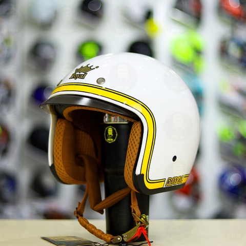 Combo Mũ 3/4 ROYAL M139 V10 Trắng Bóng Độ Khóa Chống Trộm