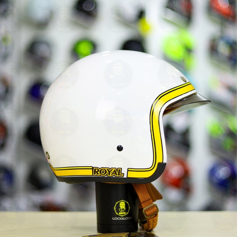 Mũ 3/4 Royal M139 V10 Trắng Viền Vàng Bóng FREESHIP