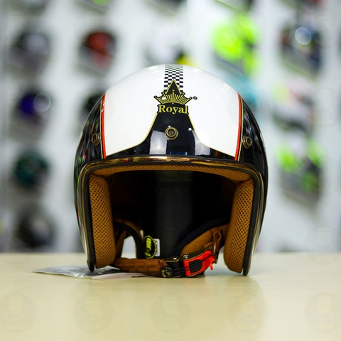 Combo Mũ 3/4 ROYAL M20c Số 7 Đen Trắng Độ Khóa Chống Trộm