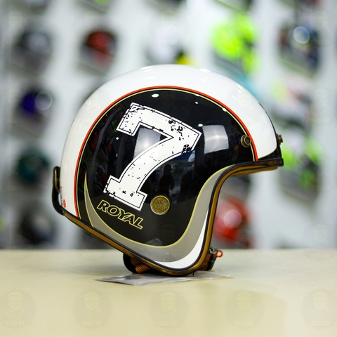 Mũ 3/4 ROYAL M20C Ruby Số 7 Đen Trắng FREESHIP