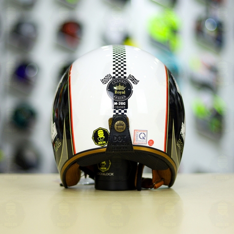 Combo Mũ 3/4 ROYAL M20c Số 7 Đen Trắng Độ Khóa Chống Trộm