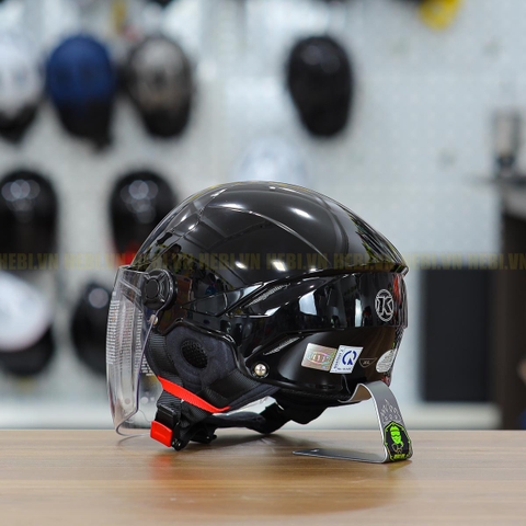 Mũ 1/2 KYT TigerJet Đen Bóng Nhỏ Gọn Nhẹ FREESHIP