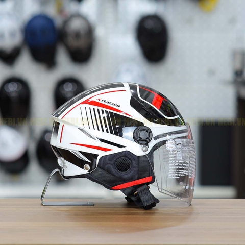 Mũ 1/2 KYT TigerJet T5 Trắng Đỏ Bóng Nhỏ Gọn Nhẹ FREESHIP