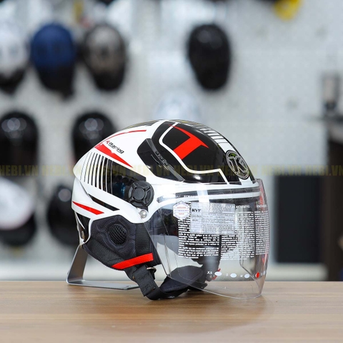 Mũ 1/2 KYT TigerJet T5 Trắng Đỏ Bóng Nhỏ Gọn Nhẹ FREESHIP