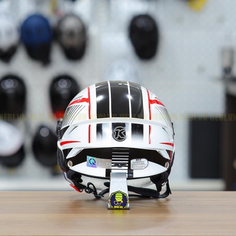 Mũ 1/2 KYT TigerJet T5 Trắng Đỏ Bóng Nhỏ Gọn Nhẹ FREESHIP