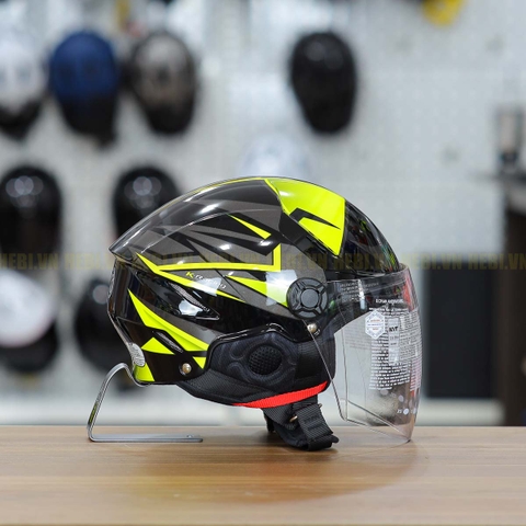 Mũ 1/2 KYT Tiger Jet Đen Vàng Bóng Nhỏ Gọn Nhẹ FREESHIP