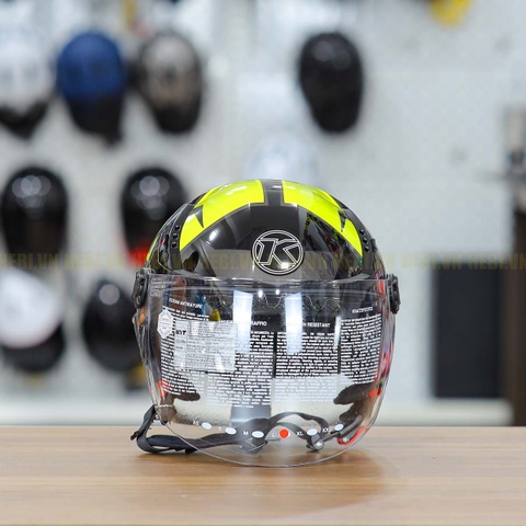 Mũ 1/2 KYT Tiger Jet Đen Vàng Bóng Nhỏ Gọn Nhẹ FREESHIP