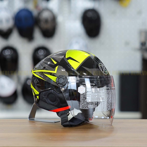 Mũ 1/2 KYT Tiger Jet Đen Vàng Bóng Nhỏ Gọn Nhẹ FREESHIP