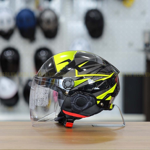 Mũ 1/2 KYT Tiger Jet Đen Vàng Bóng Nhỏ Gọn Nhẹ FREESHIP