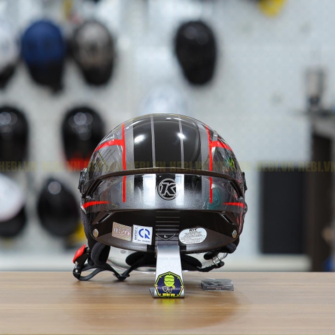 Mũ 1/2 KYT TigerJet Xám Đỏ Bóng Nhỏ Gọn Nhẹ FREESHIP