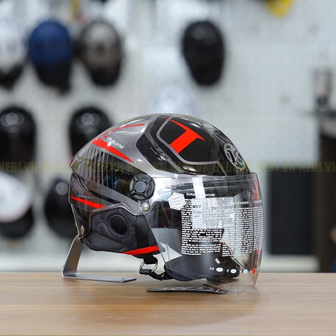 Mũ 1/2 KYT TigerJet Xám Đỏ Bóng Nhỏ Gọn Nhẹ FREESHIP