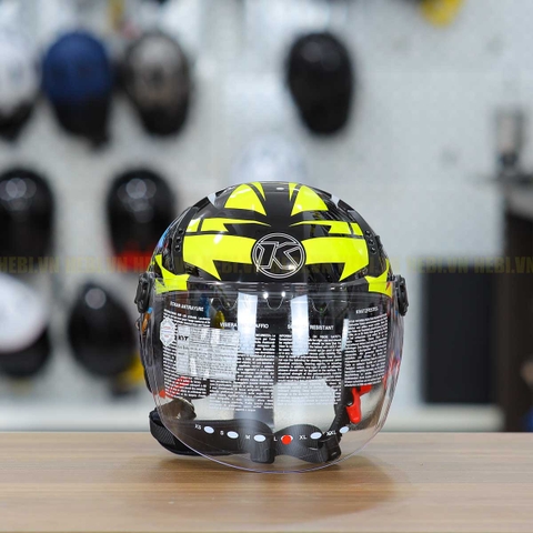 Mũ 1/2 KYT TigerJet Đen Xanh Vàng Nhỏ Gọn Nhẹ FREESHIP