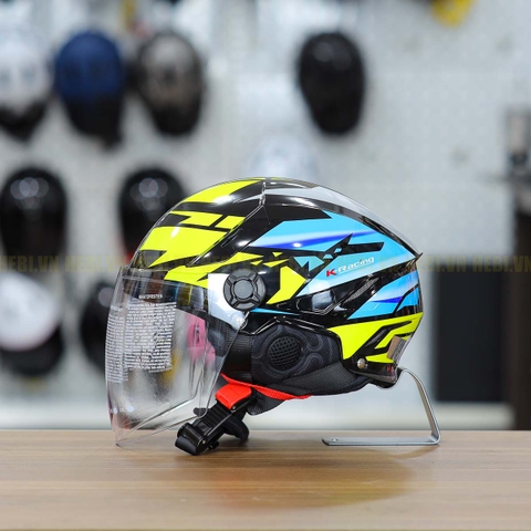 Mũ 1/2 KYT TigerJet Đen Xanh Vàng Nhỏ Gọn Nhẹ FREESHIP