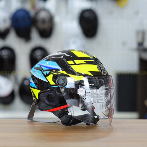 Mũ 1/2 KYT TigerJet Đen Xanh Vàng Nhỏ Gọn Nhẹ FREESHIP