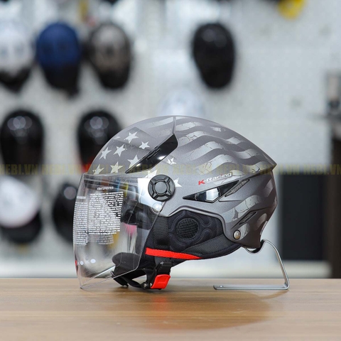 Mũ 1/2 KYT Tiger Jet Xám Ngôi Sao Nhỏ Gọn Nhẹ FREESHIP