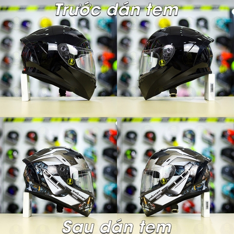 Tem Decal Yamaha Exciter Xám Đen Cho Nón Fullface - Không Nón - FREESHIP