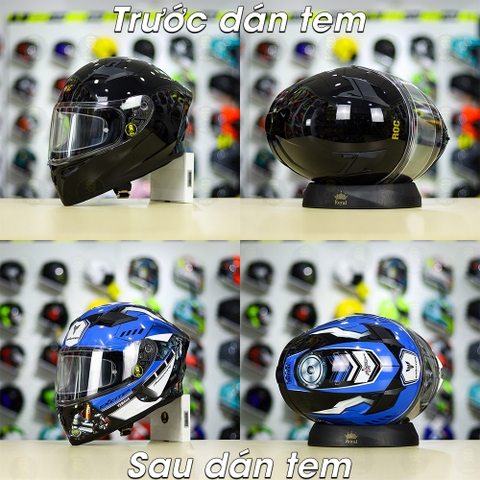 Tem Decal Yamaha Exciter Xanh GP Cho Nón Fullface - Không Nón - FREESHIP