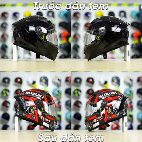 Tem Decal Suzuki Satria Đỏ Cho Fullface Yohe - TORC - AGV - LS2 không gồm nón