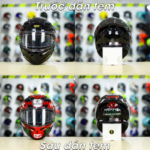 Tem Decal Shark Monster Đen Đỏ Cho Nón Fullface - Không Nón - FREESHIP