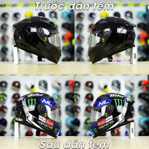 Tem Decal Shark Monster Đen Xanh Cho Nón Fullface - Không Nón - FREESHIP