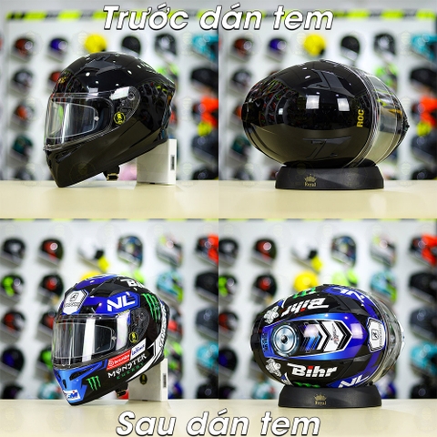 Tem Decal Shark Monster Đen Xanh Cho Nón Fullface - Không Nón - FREESHIP