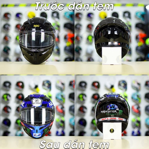 Tem Decal Shark Monster Đen Xanh Cho Nón Fullface - Không Nón - FREESHIP