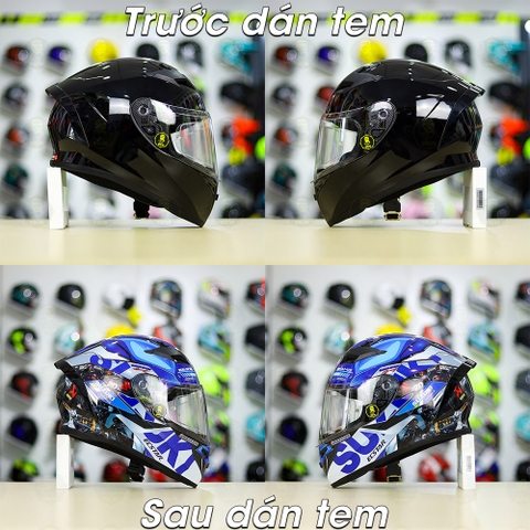 Tem Decal SUZUKI ECSTAR Xanh Xám Bạc Cho Nón Fullface - Không Nón - FREESHIP