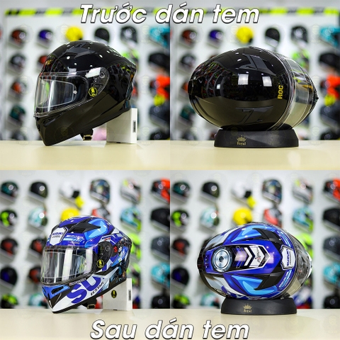 Tem Decal SUZUKI ECSTAR Xanh Xám Bạc Cho Nón Fullface - Không Nón - FREESHIP