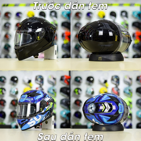 Tem Decal SUZUKI ECSTAR Xanh Trắng Vàng Cho Nón Fullface - Không Nón - FREESHIP