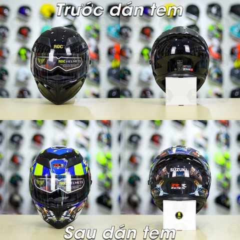 Tem Decal Suzuki GSX Xanh Vàng Cho Nón Fullface - Không Nón - FREESHIP