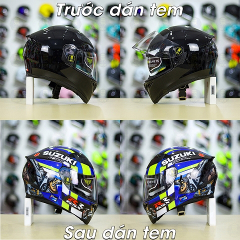 Tem Decal Suzuki GSX Xanh Vàng Cho Nón Fullface - Không Nón - FREESHIP