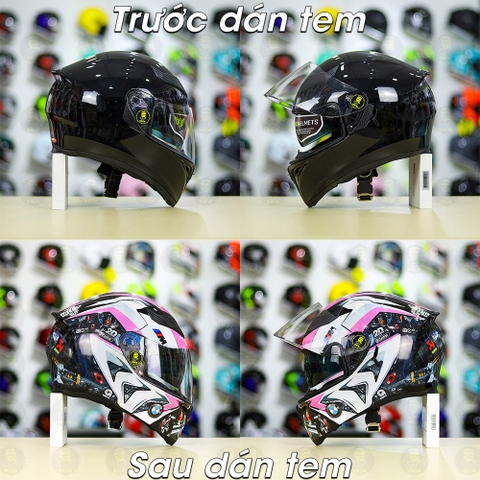 Tem Decal BMW HP4 Trắng Hồng Cho Nón Fullface - Không Nón - FREESHIP