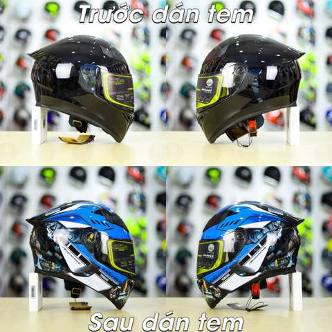 Tem Decal Yamaha Exciter Xanh GP Cho Nón Fullface - Không Nón - FREESHIP