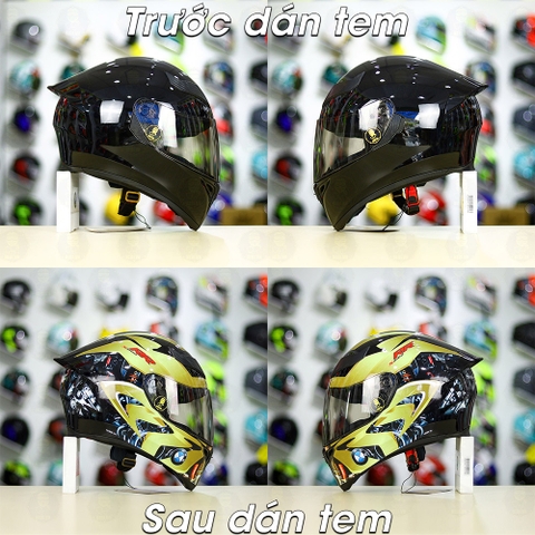 Tem Decal BMW Vàng Cho Nón Fullface - Không Nón - FREESHIP
