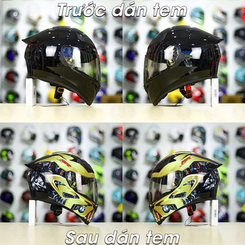 Tem Decal BMW Vàng Cho Nón Fullface - Không Nón - FREESHIP