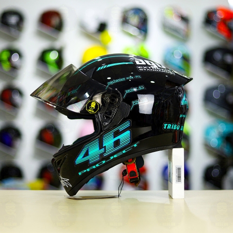 Mũ Royal M138b Đen Bóng + Tặng Dán Tem Decal AGV PROJECT 46 Xanh Ngọc FREESHIP