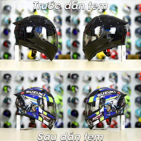 Tem Decal Suzuki Satria Xanh GP Cho Nón Fullface - Không Nón - FREESHIP