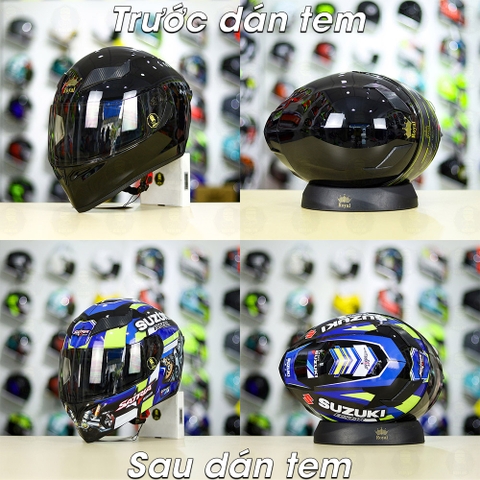 Tem Decal Suzuki Satria Xanh GP Cho Nón Fullface - Không Nón - FREESHIP