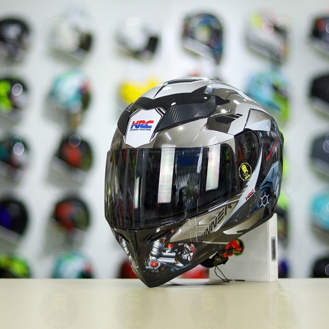 Mũ Royal M138b Đen Bóng + Tặng Dán Tem Decal Honda WINNER X Xám FREESHIP